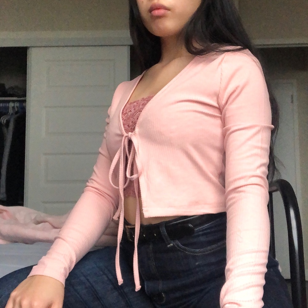 Shein Pink Front-Tie Cardigan - Picture 7 of 8